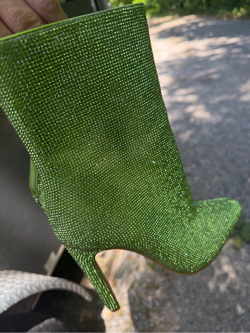 Forever 21 Green Crystal-Embellished Ankle Booties